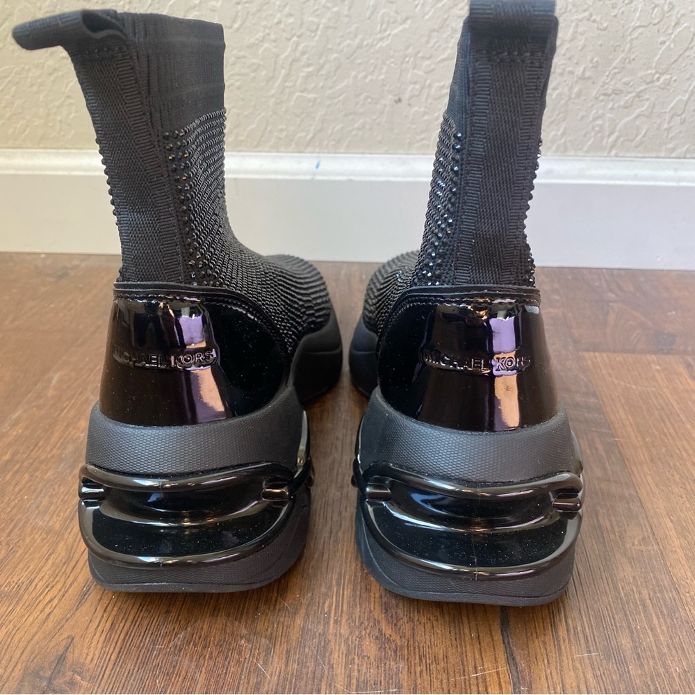 Michael Kors Black Crystal Knit Sock Sneakers with Sculpted Heel. - Picture 8 of 11